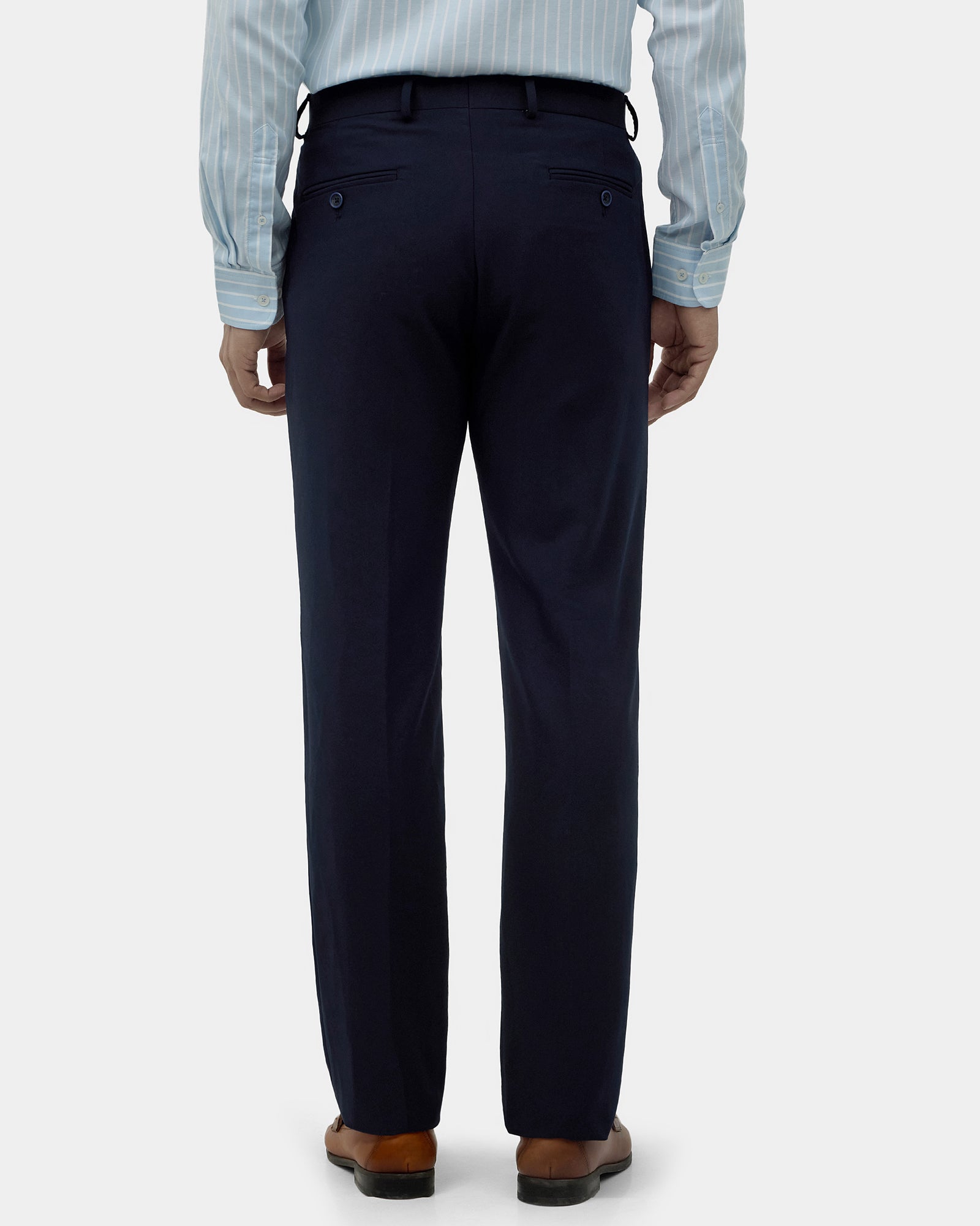Navy Solid Trouser - Claret