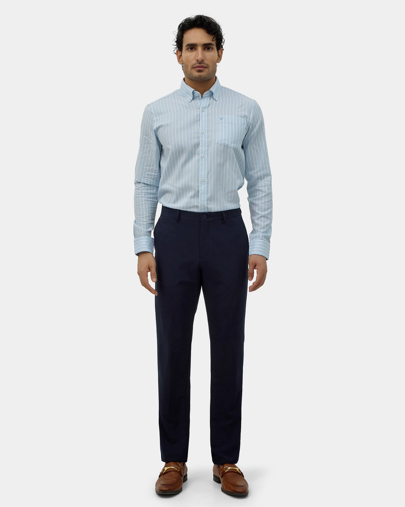 Navy Solid Trouser - Claret