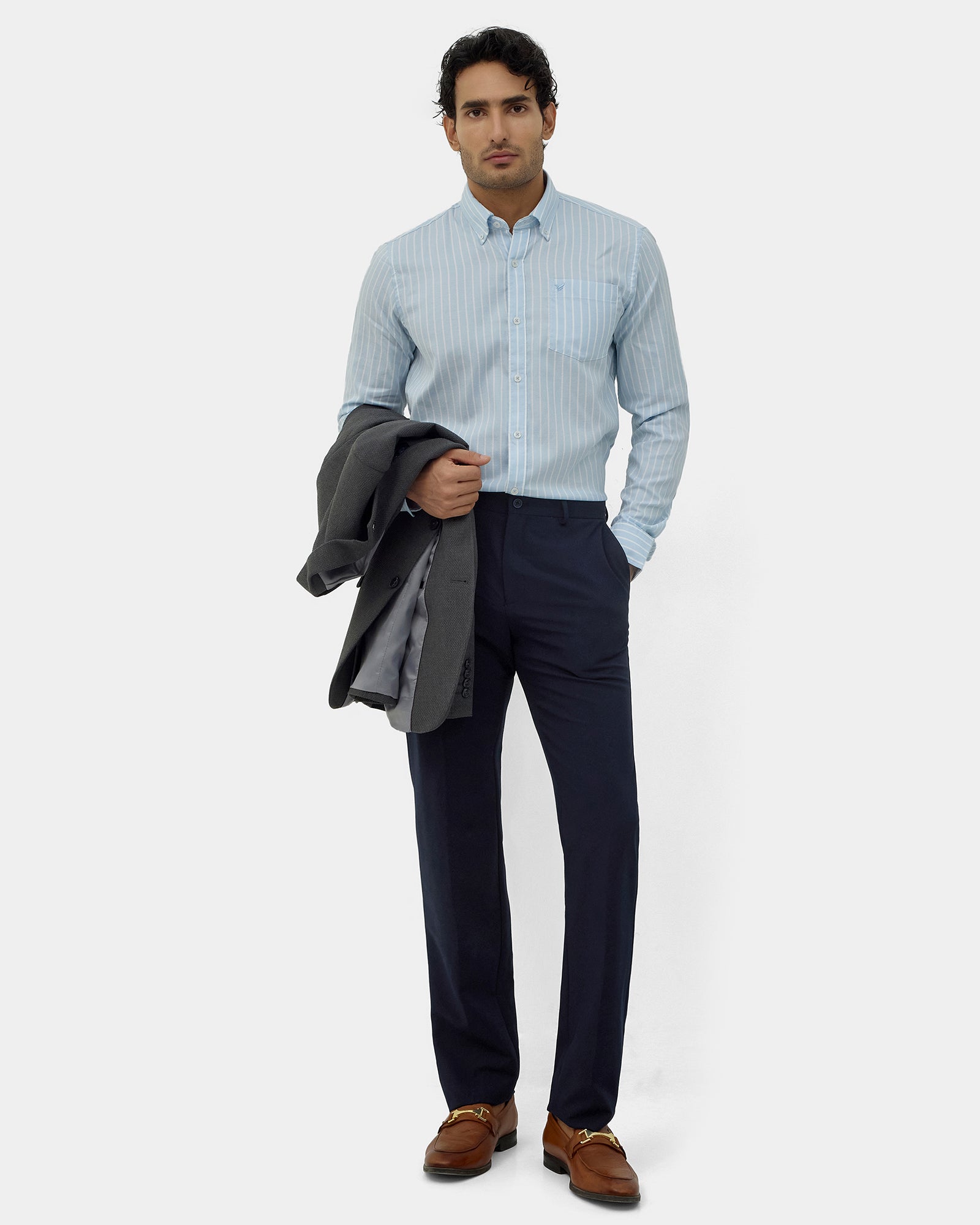Navy Solid Trouser - Claret