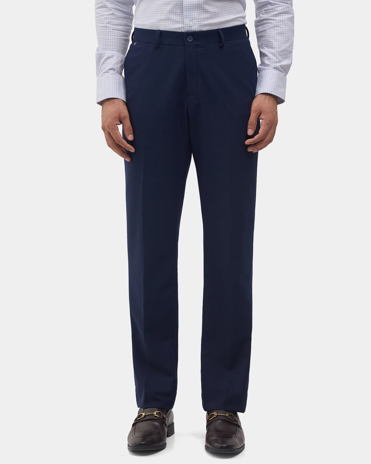 Navy Solid Trouser - Claret
