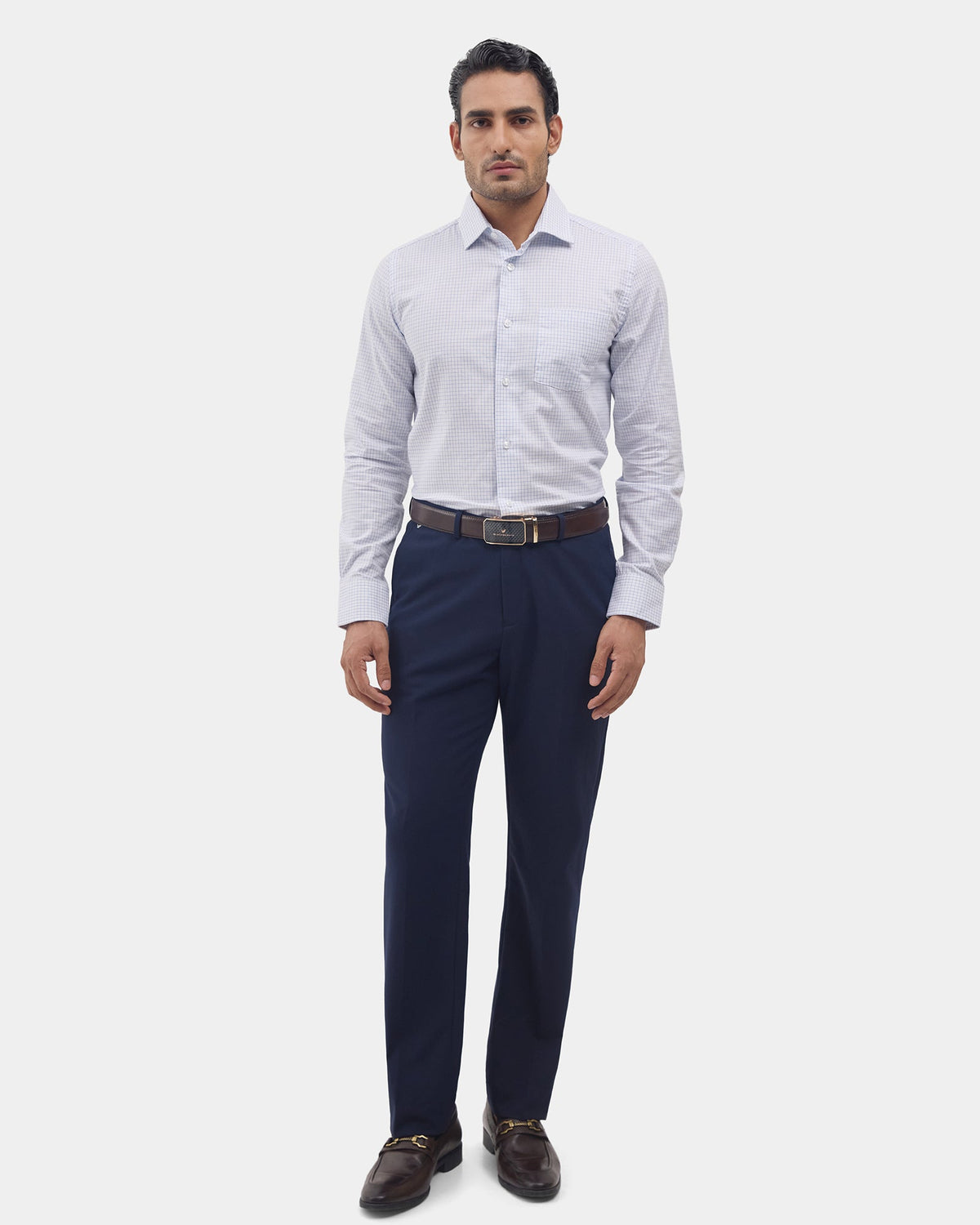 Navy Solid Trouser - Claret