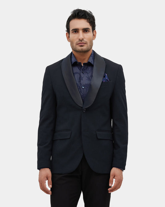 Navy Textured Blazer - Janor