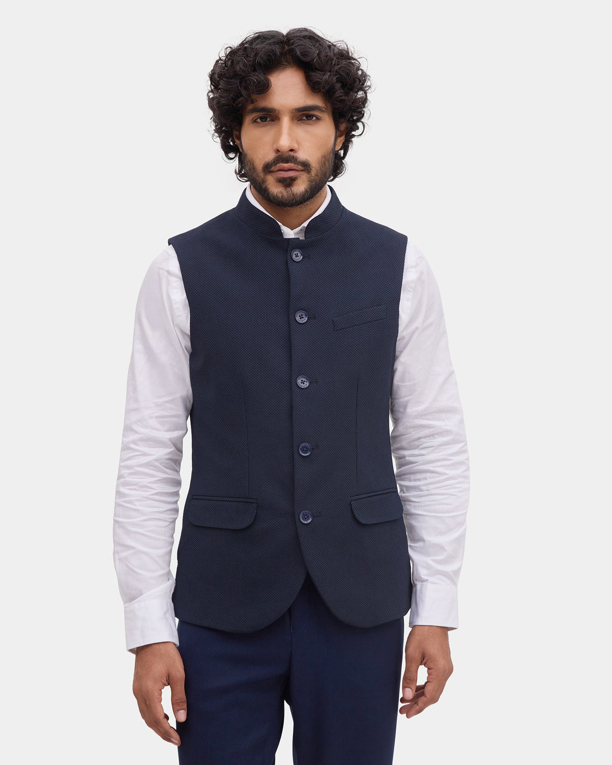 Navy Textured Waistcoat - Expert