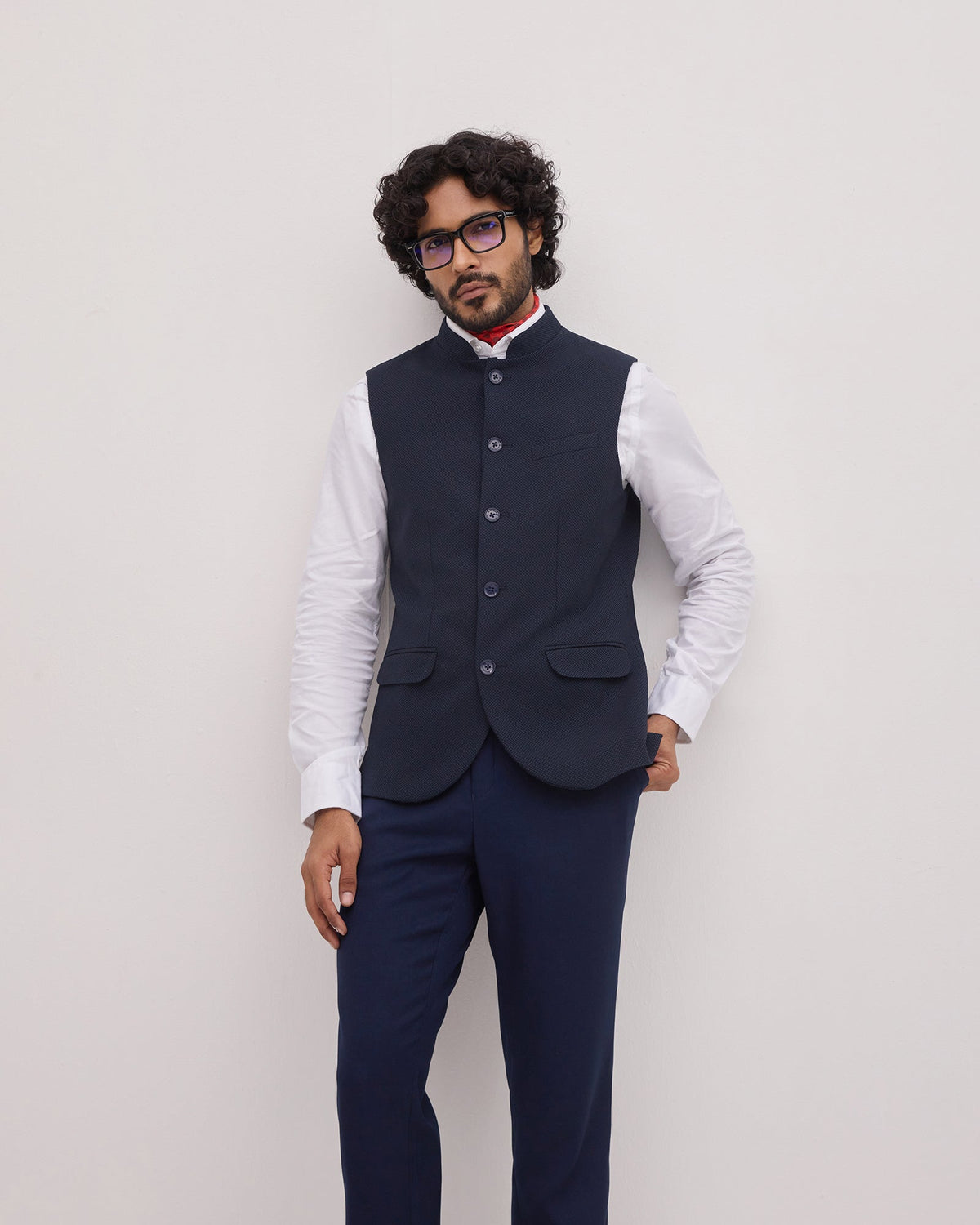 Navy Textured Waistcoat - Expert