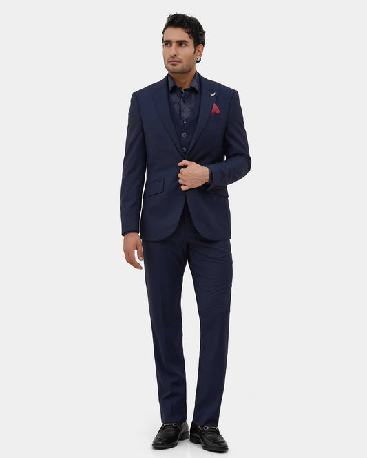 Navy Three Piece Solid Suit - Febula
