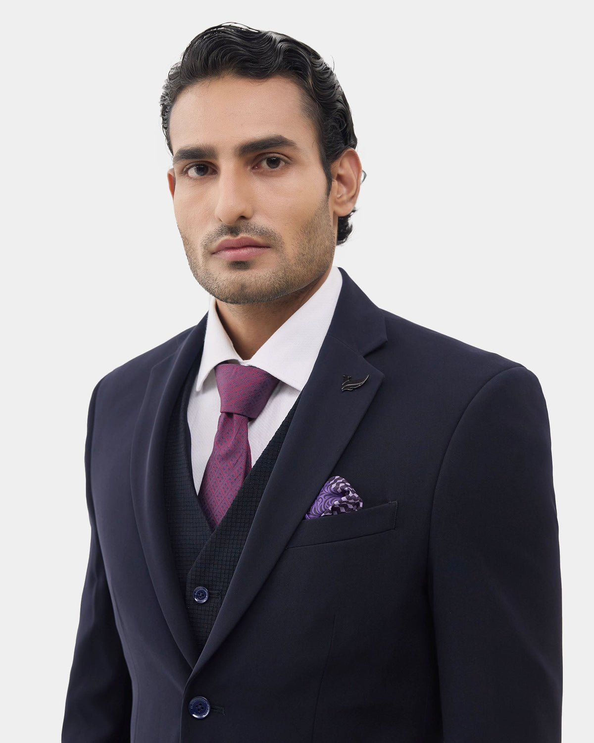 Navy Three Piece Solid Suit - Wylder