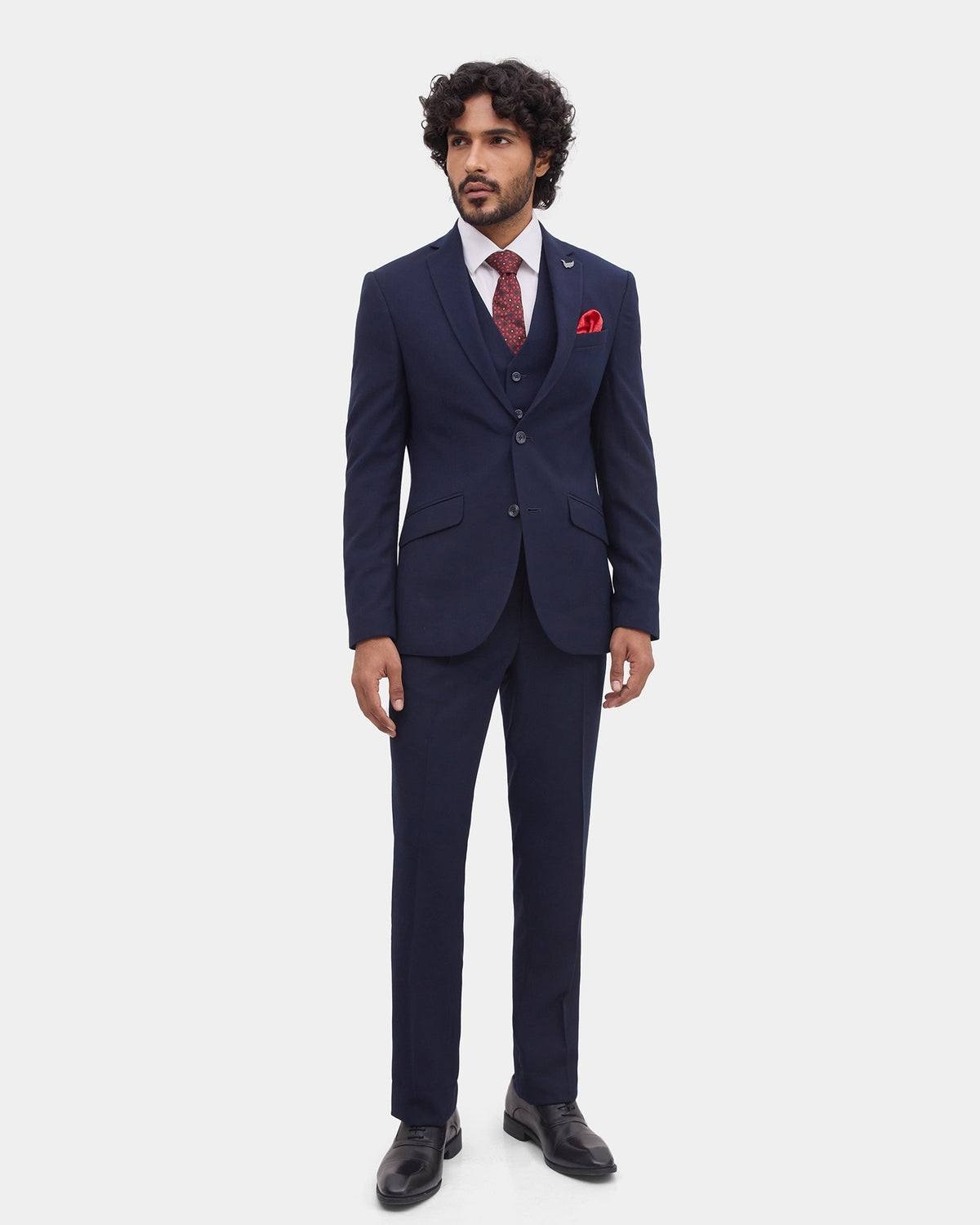 Navy Three Piece Textured Suit - Horace