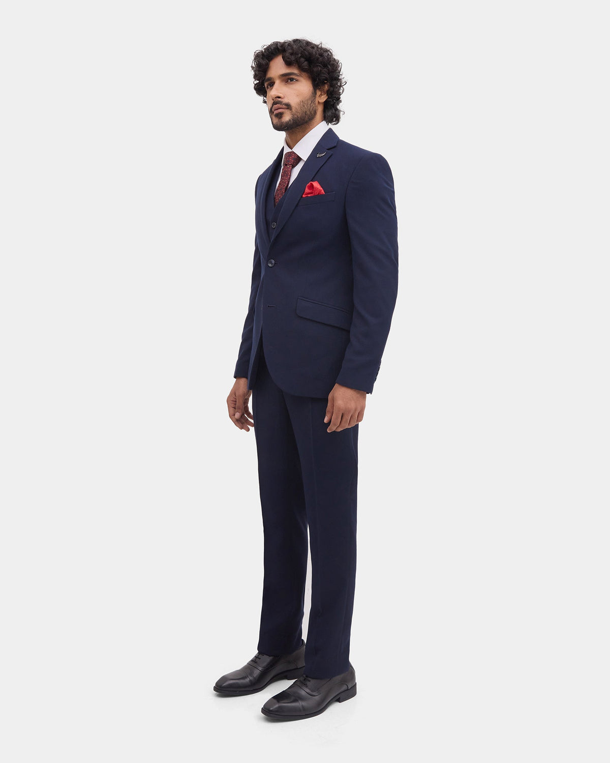 Navy Three Piece Textured Suit - Horace