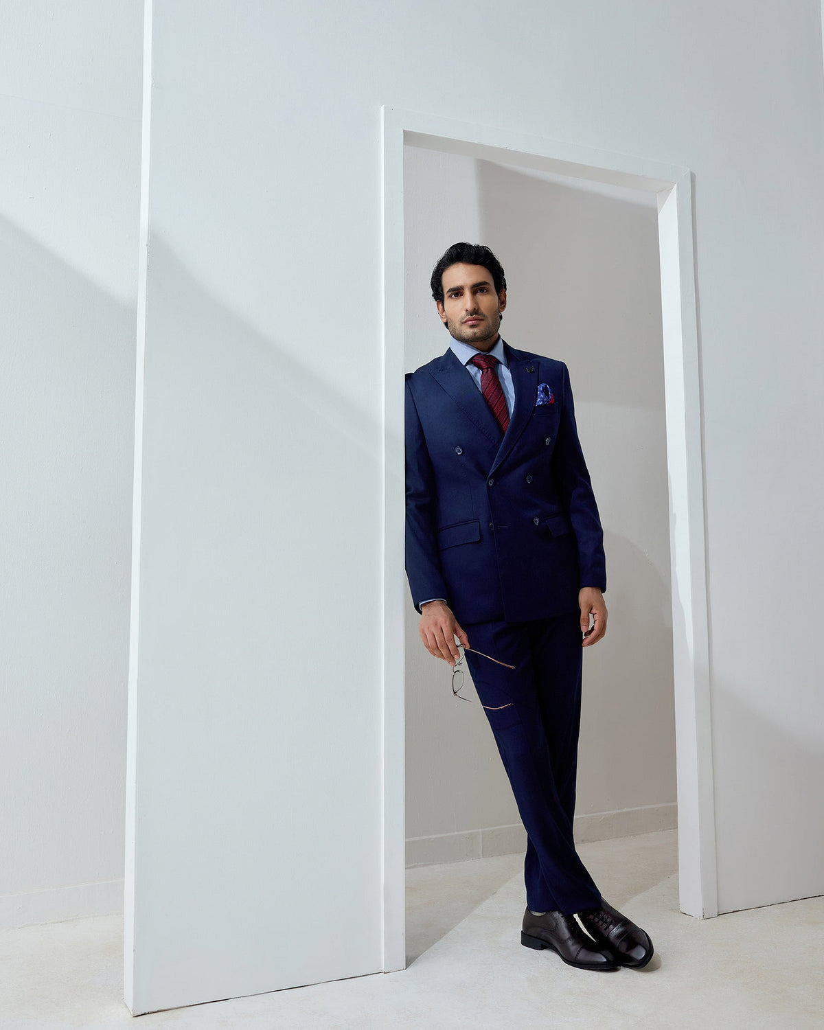 Navy Two Piece Double Breasted Solid Suit - Dublin
