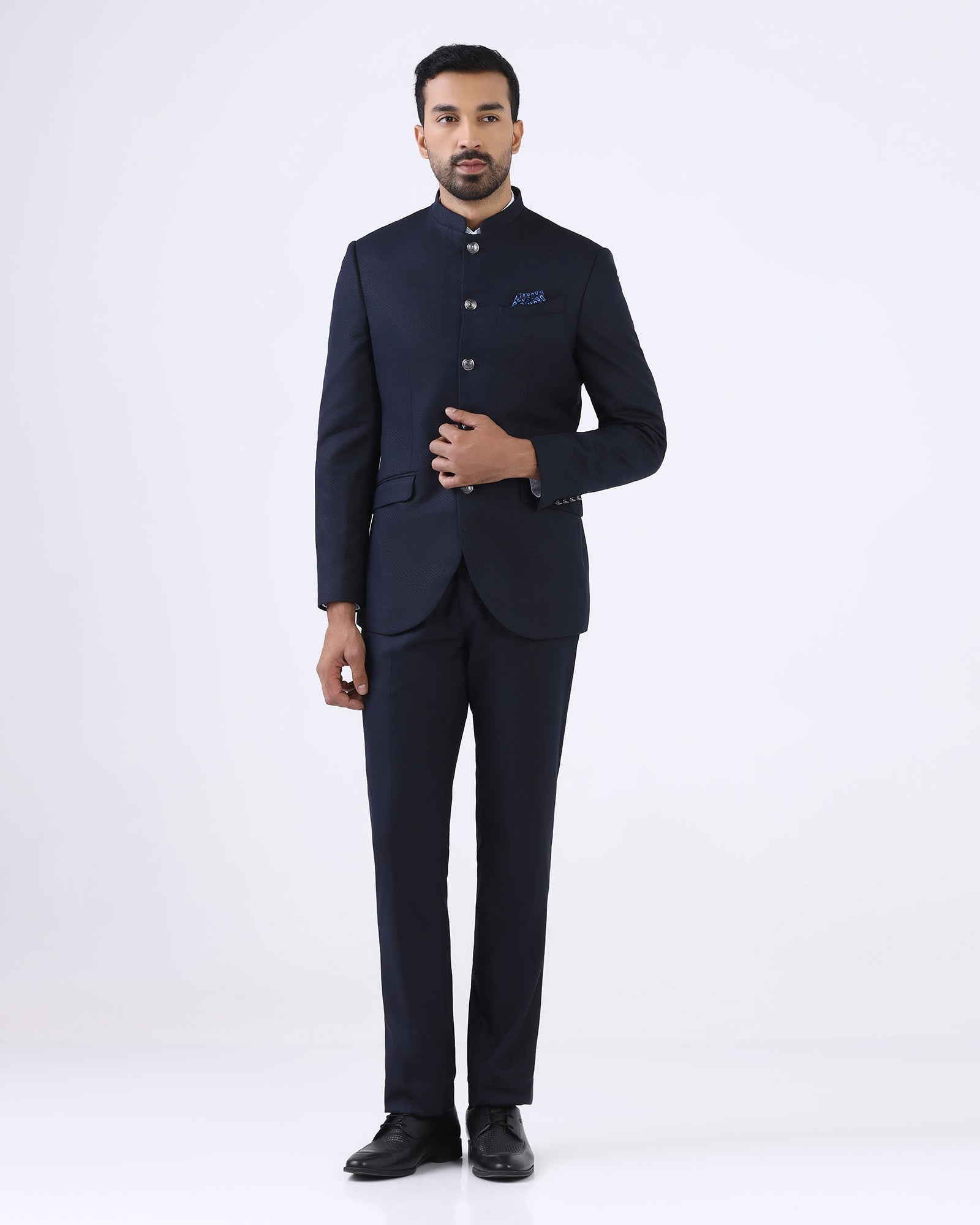 Navy Two Piece Textured Suit - Jenz