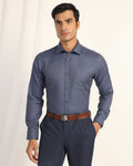 Non Iron Formal Mid Blue Textured Shirt - Bridge