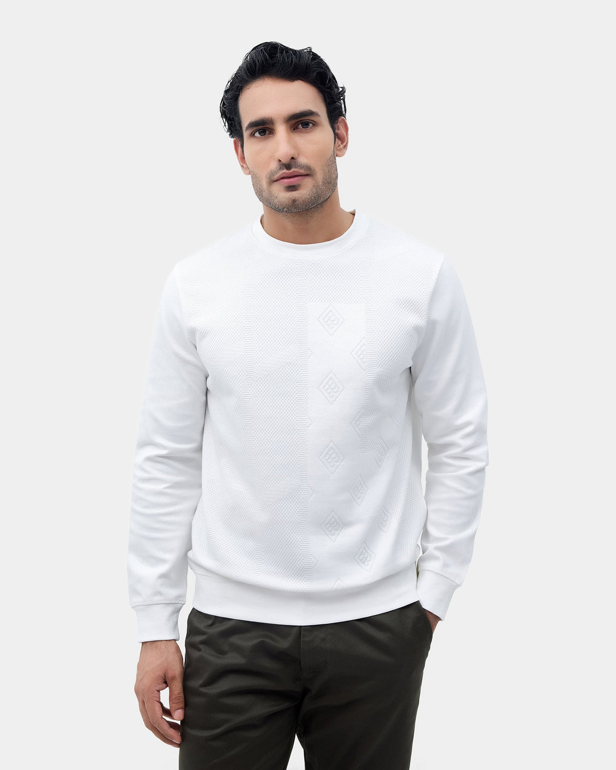 Off White Textured Sweatshirt - Shopy