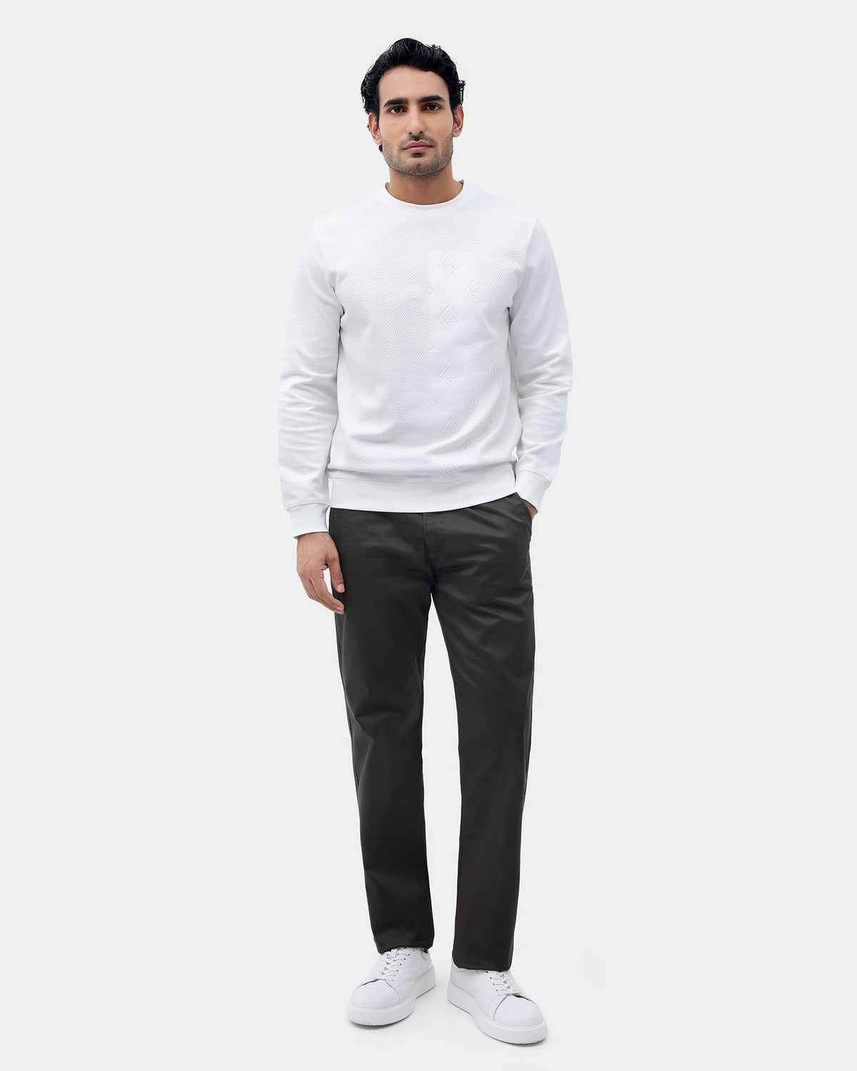Off White Textured Sweatshirt - Shopy