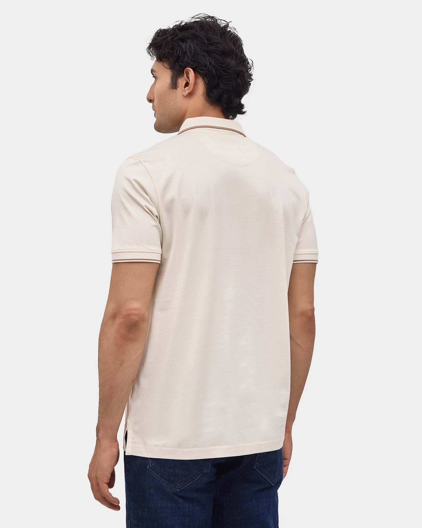 Off White Solid Polo - Ae Ryun