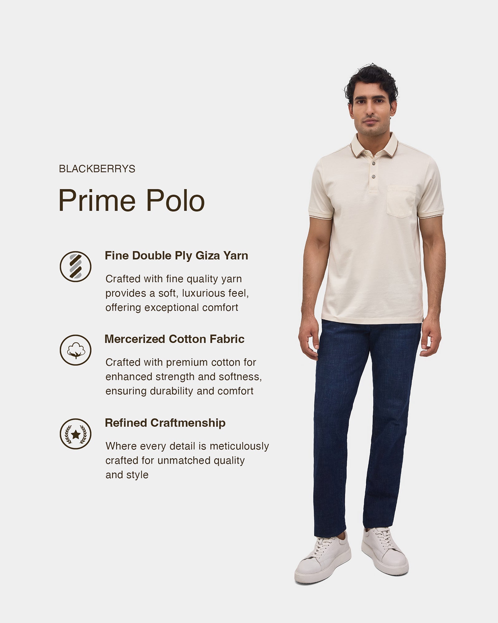 Off White Solid Polo - Ae Ryun