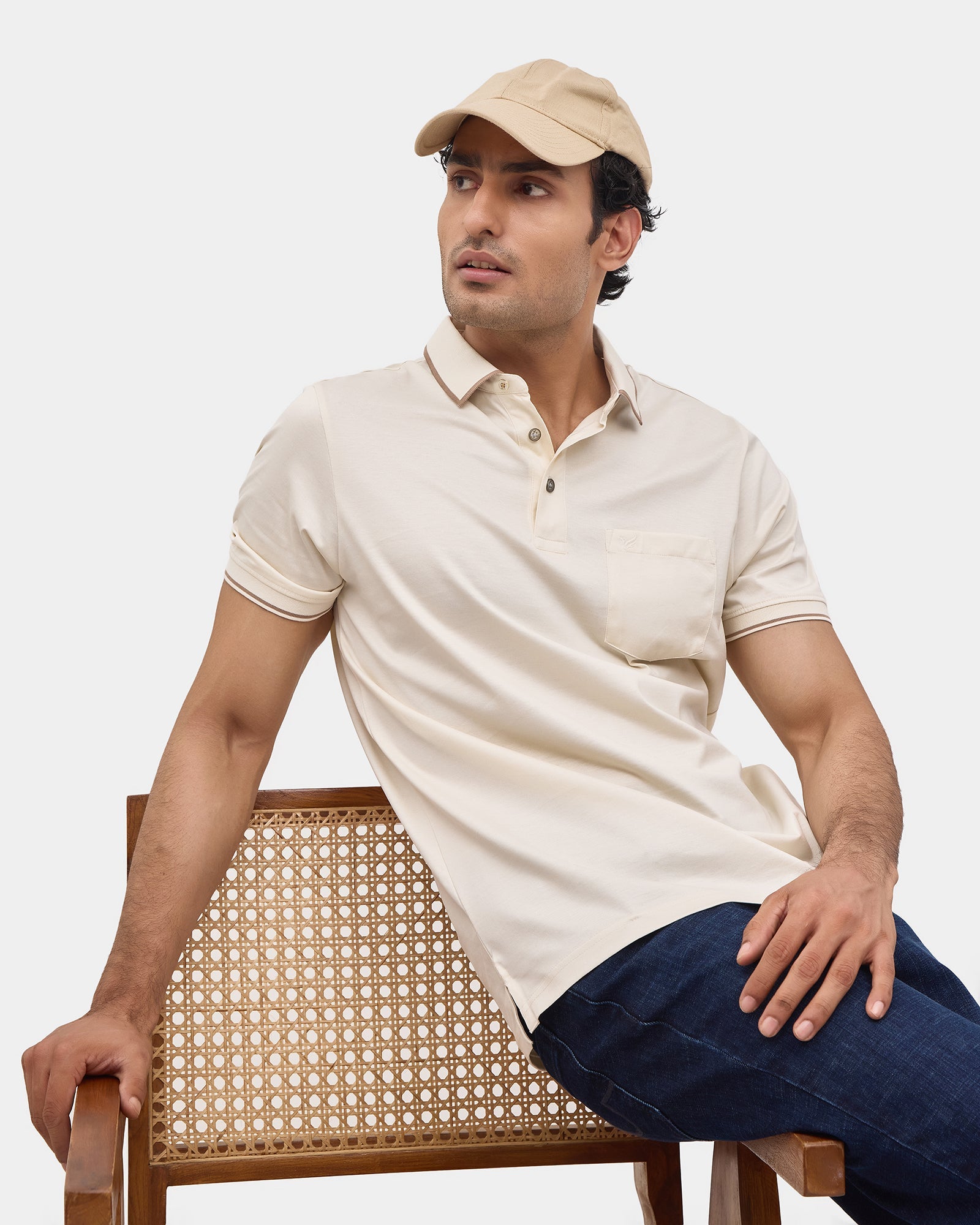 Off White Solid Polo - Ae Ryun