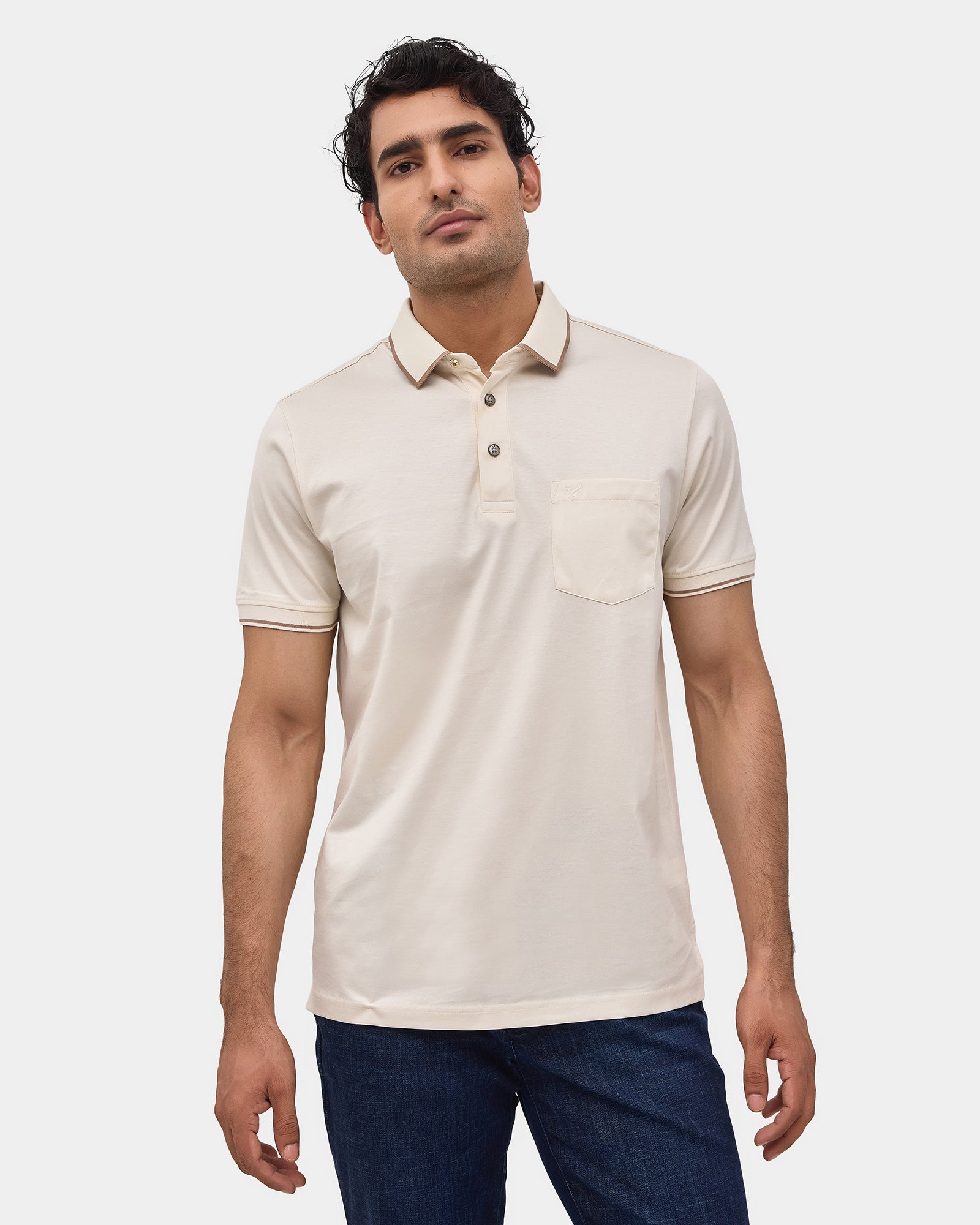 Off White Solid Polo - Ae Ryun