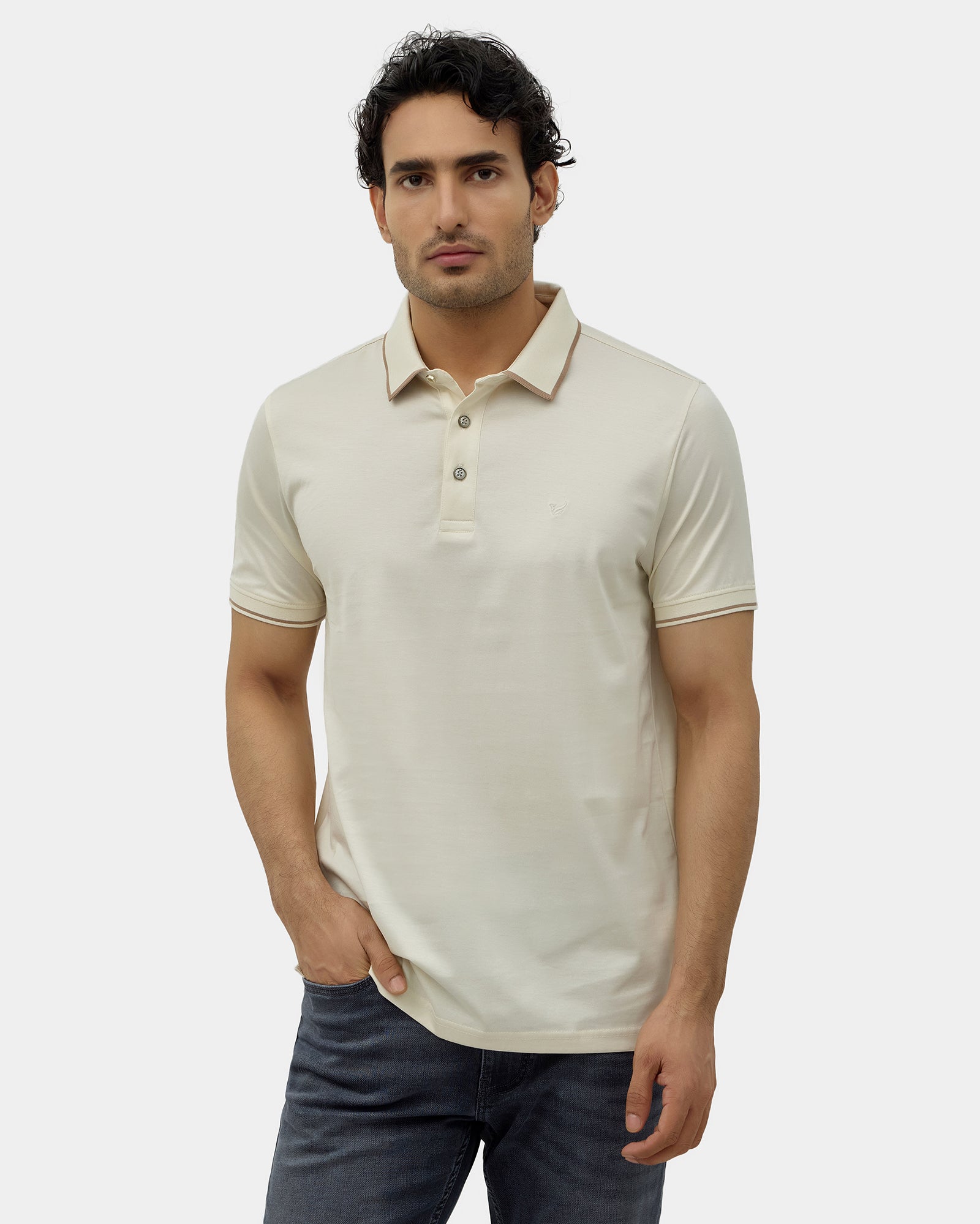 Off White Solid Polo - Ae Ryun