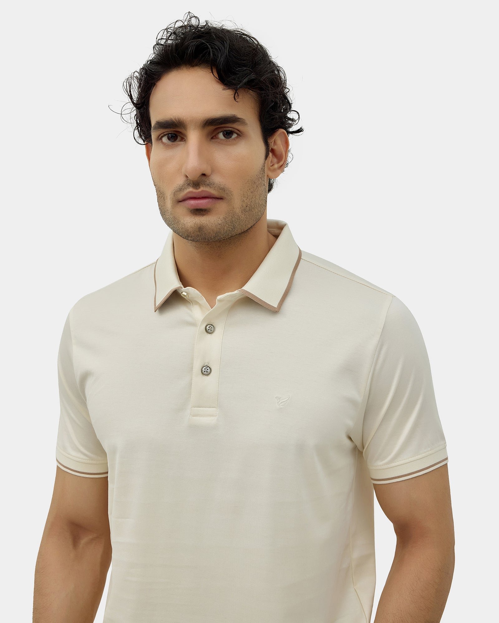 Off White Solid Polo - Ae Ryun