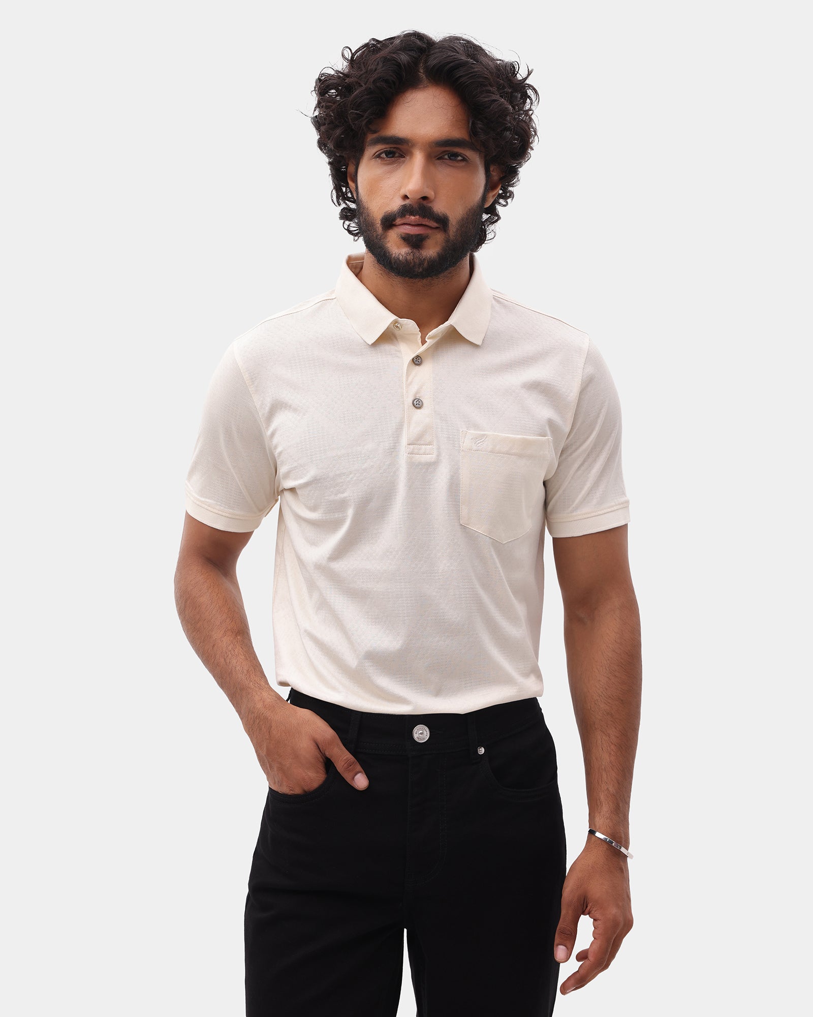 Off White Textured Polo - Min Jun