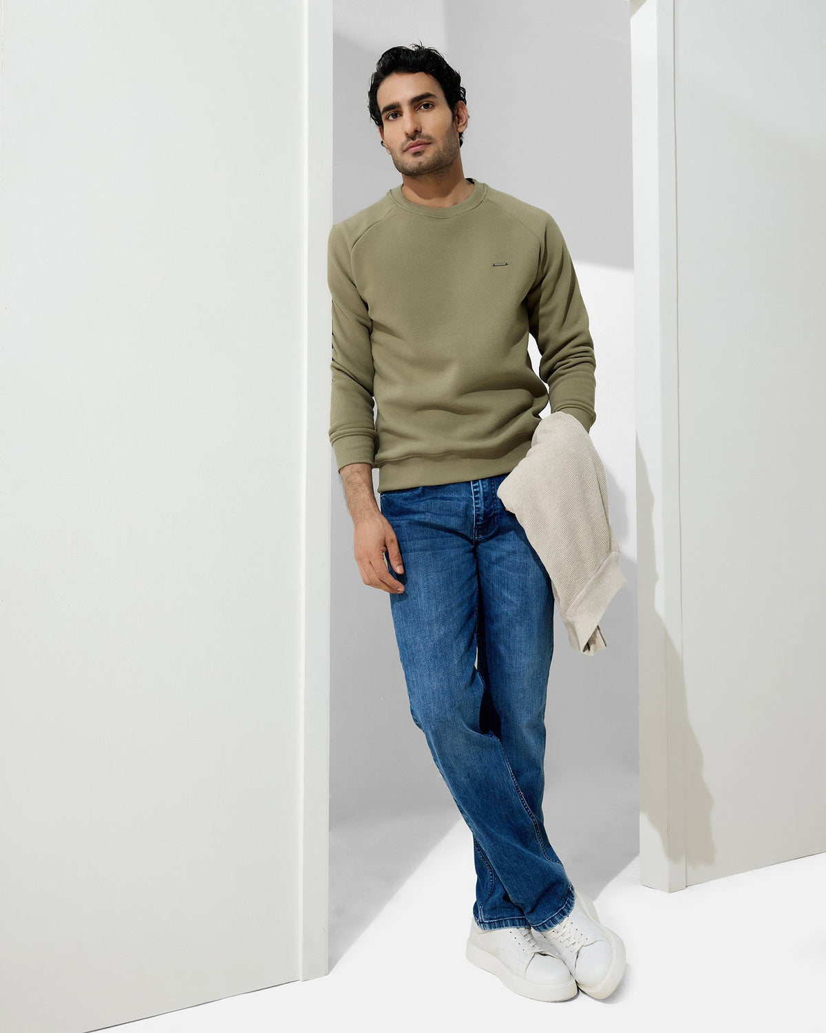 Olive Green Textured Sweatshirt - Sid