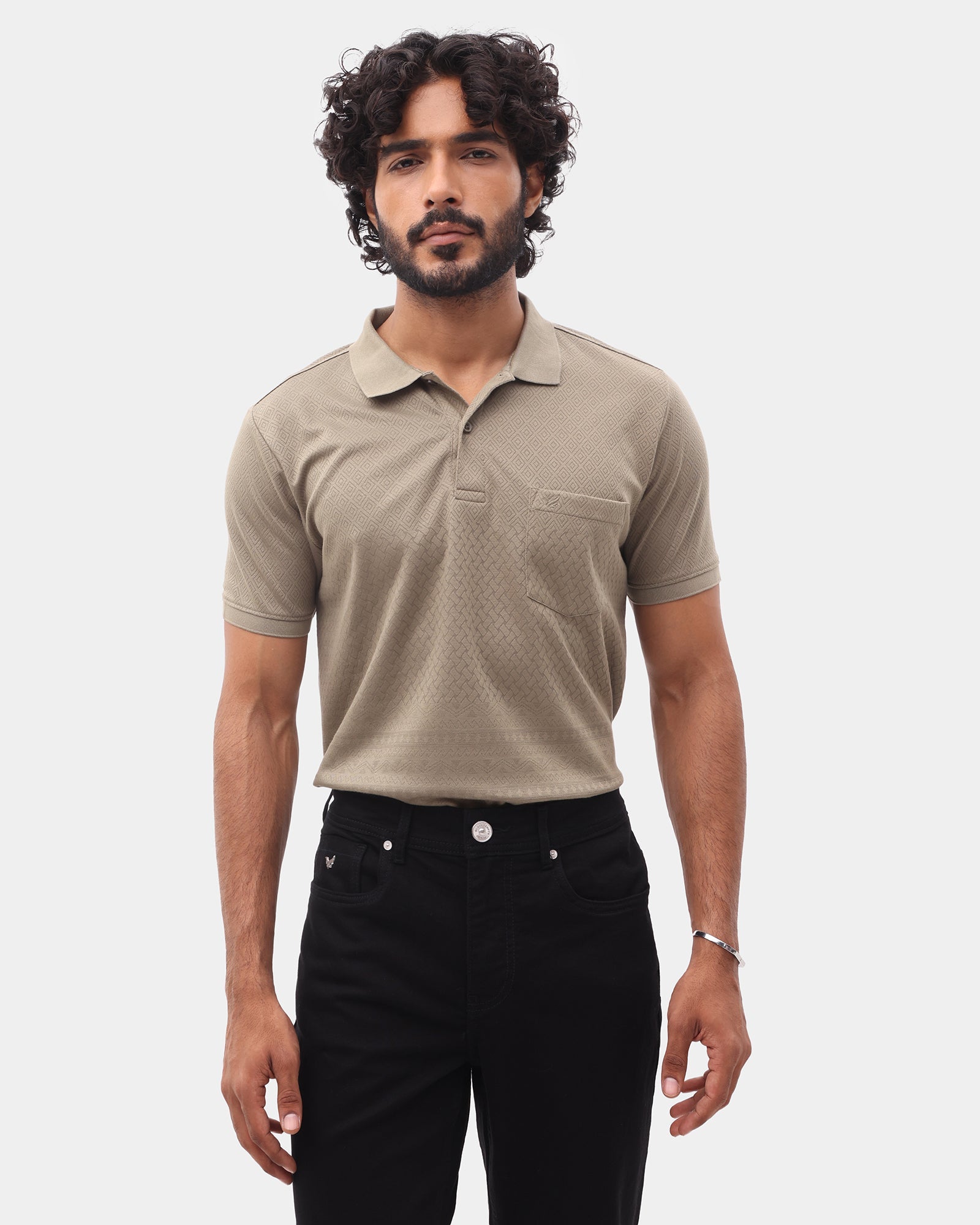 Olive Green Textured Polo - Kesha