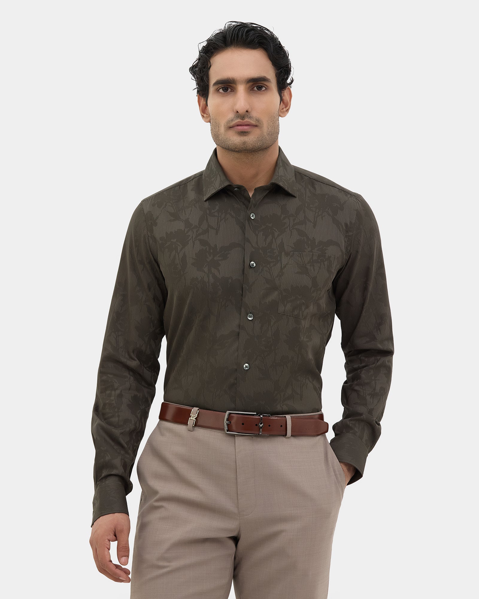 Olive Jacquard Shirt - Aven