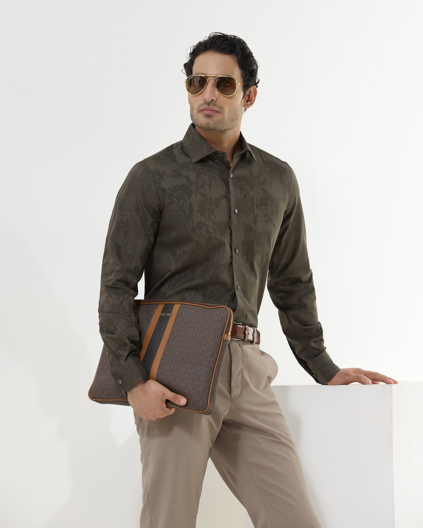 Olive Jacquard Shirt - Aven