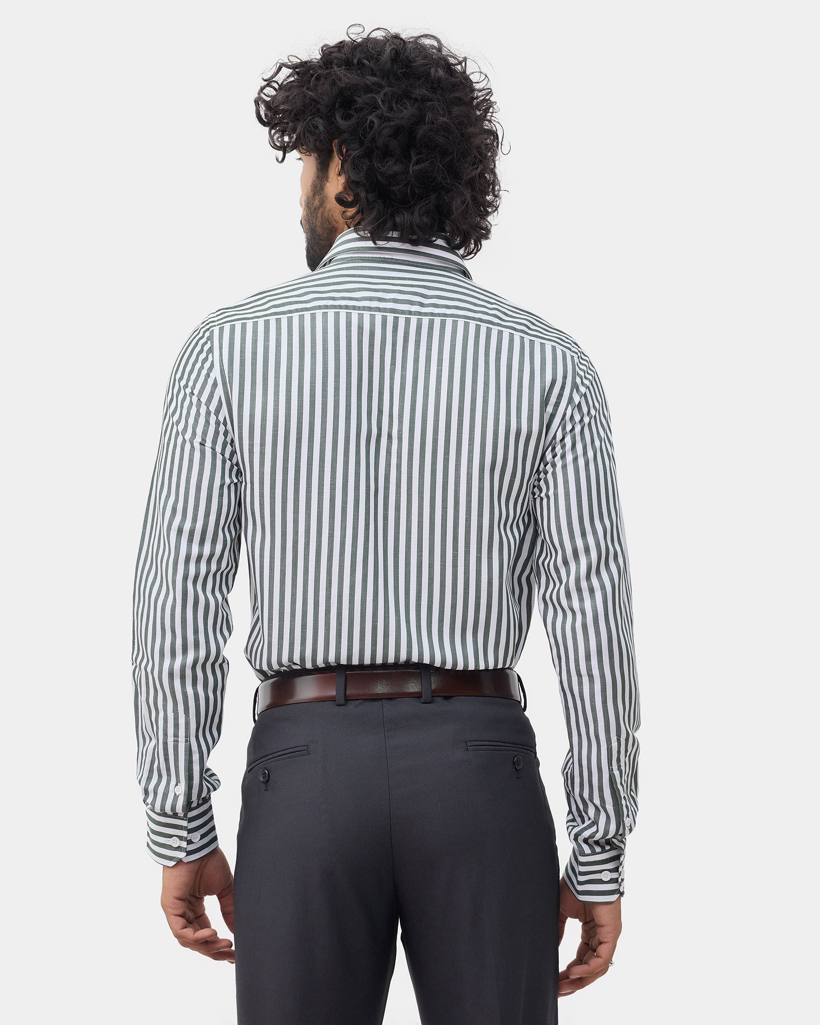 Olive Linen Stripe Shirt - Kylen