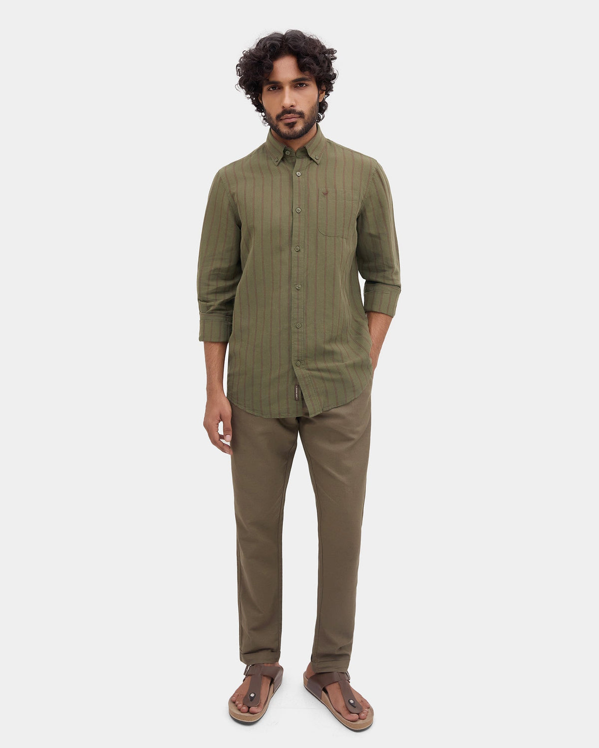 Olive Linen Stripe Shirt - Proba