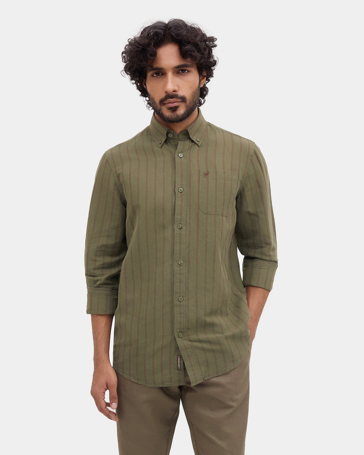 Olive Linen Stripe Shirt - Proba