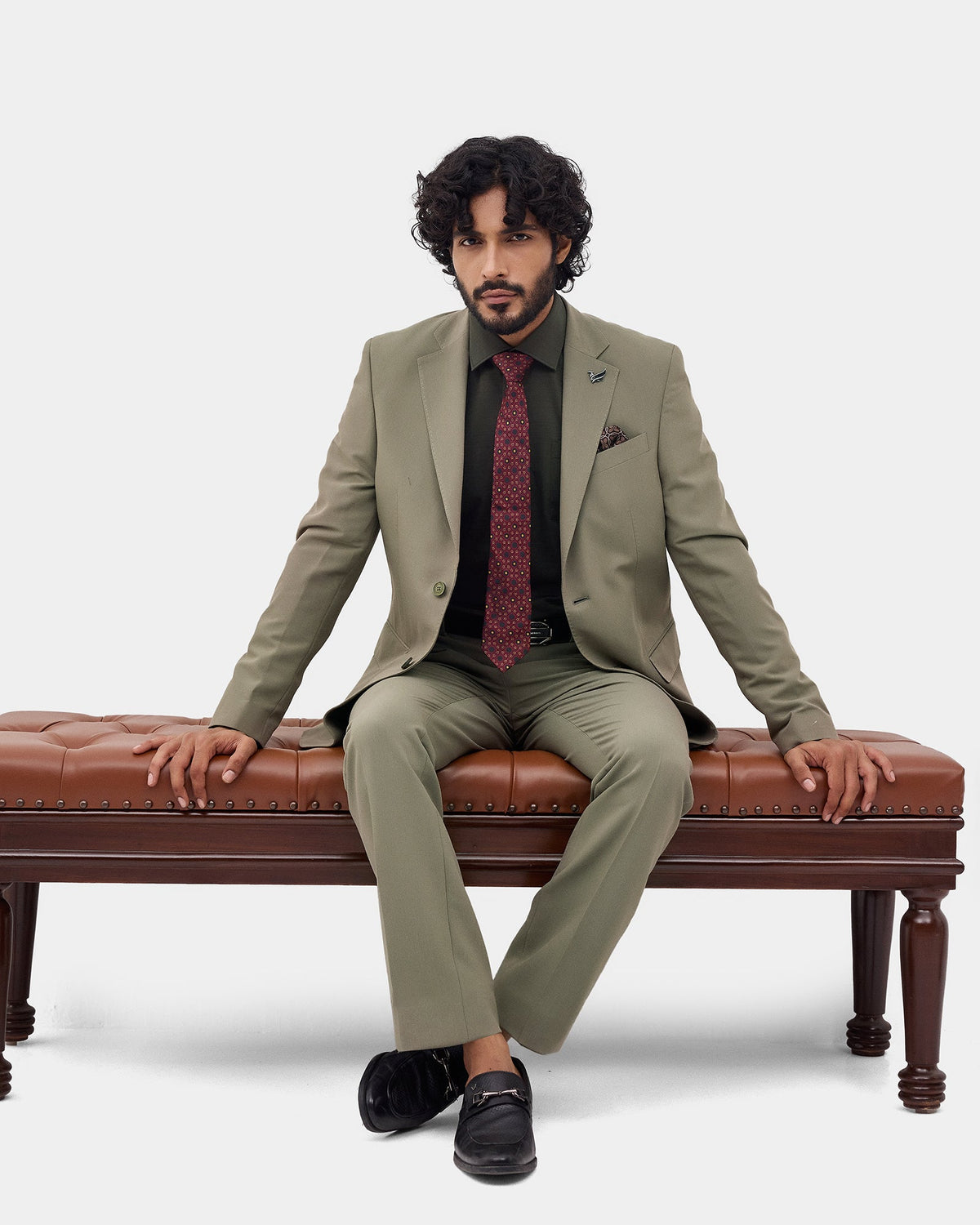 Olive Two Piece Textured Suit - Langston