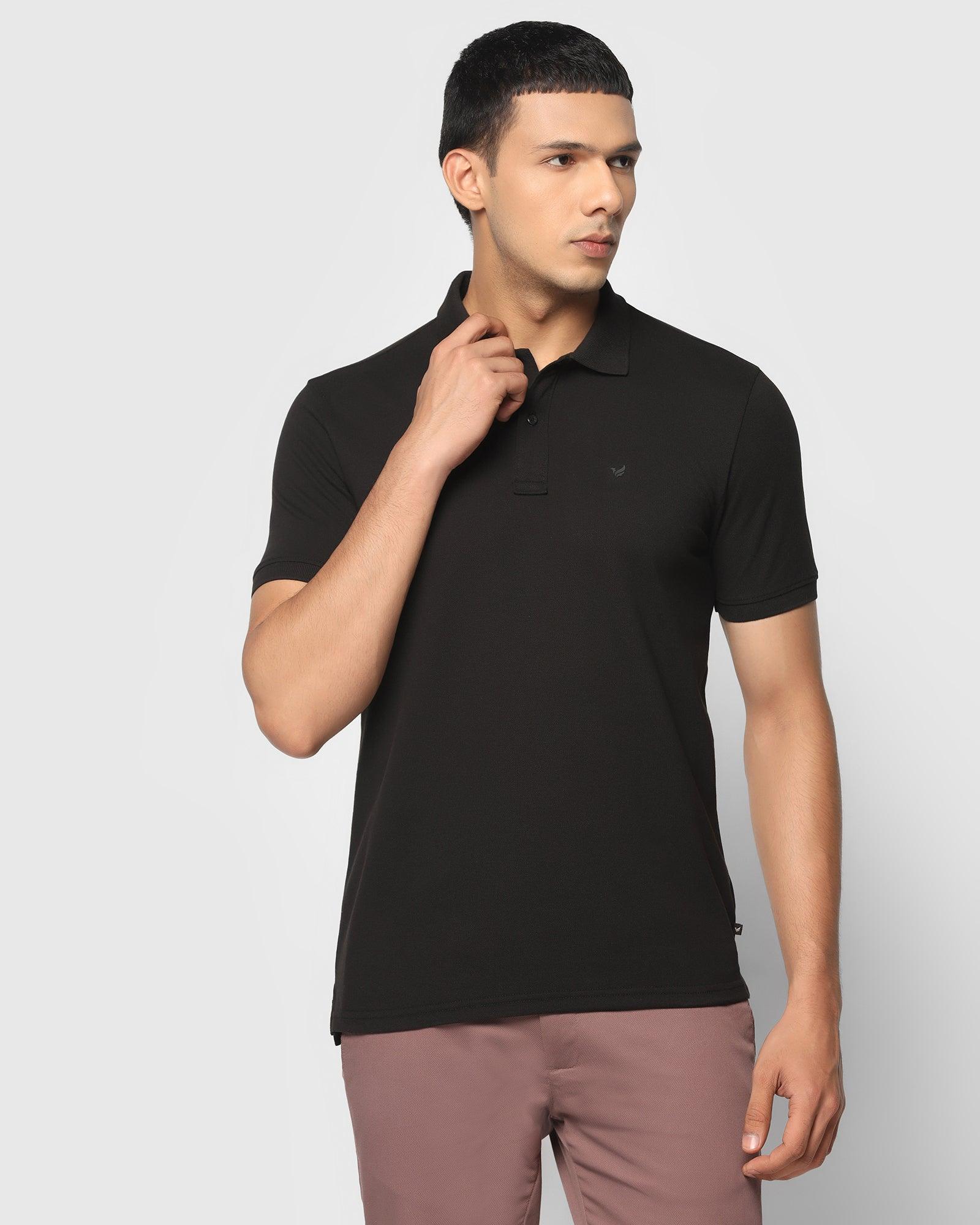 Solid Polo T Shirt In Black (Bright) - Blackberrys