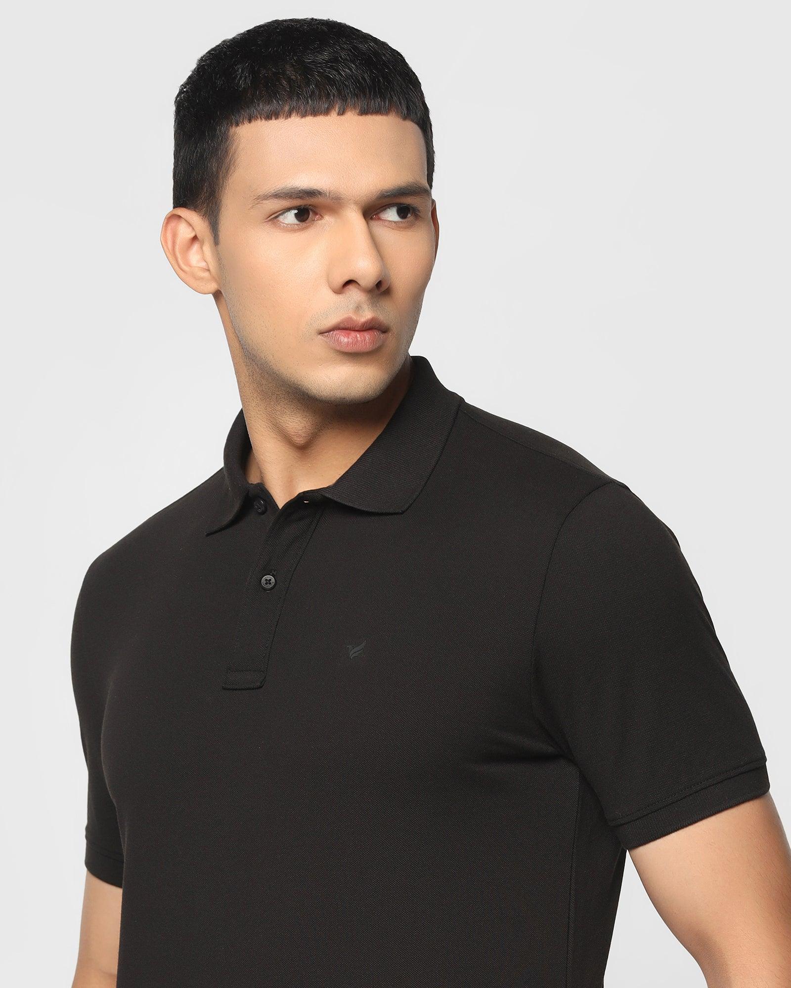Solid Polo T Shirt In Black (Bright) - Blackberrys