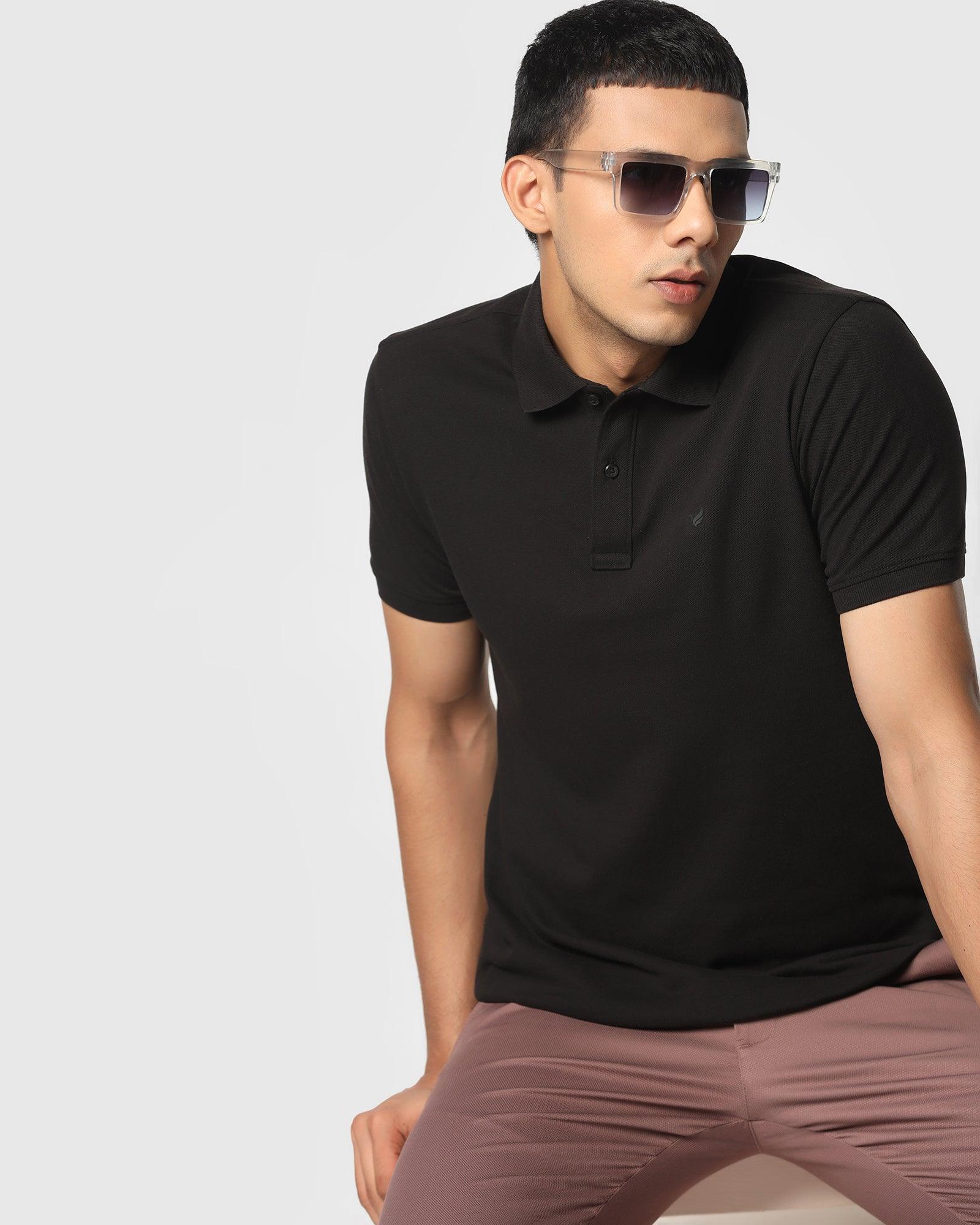 Solid Polo T Shirt In Black (Bright) - Blackberrys