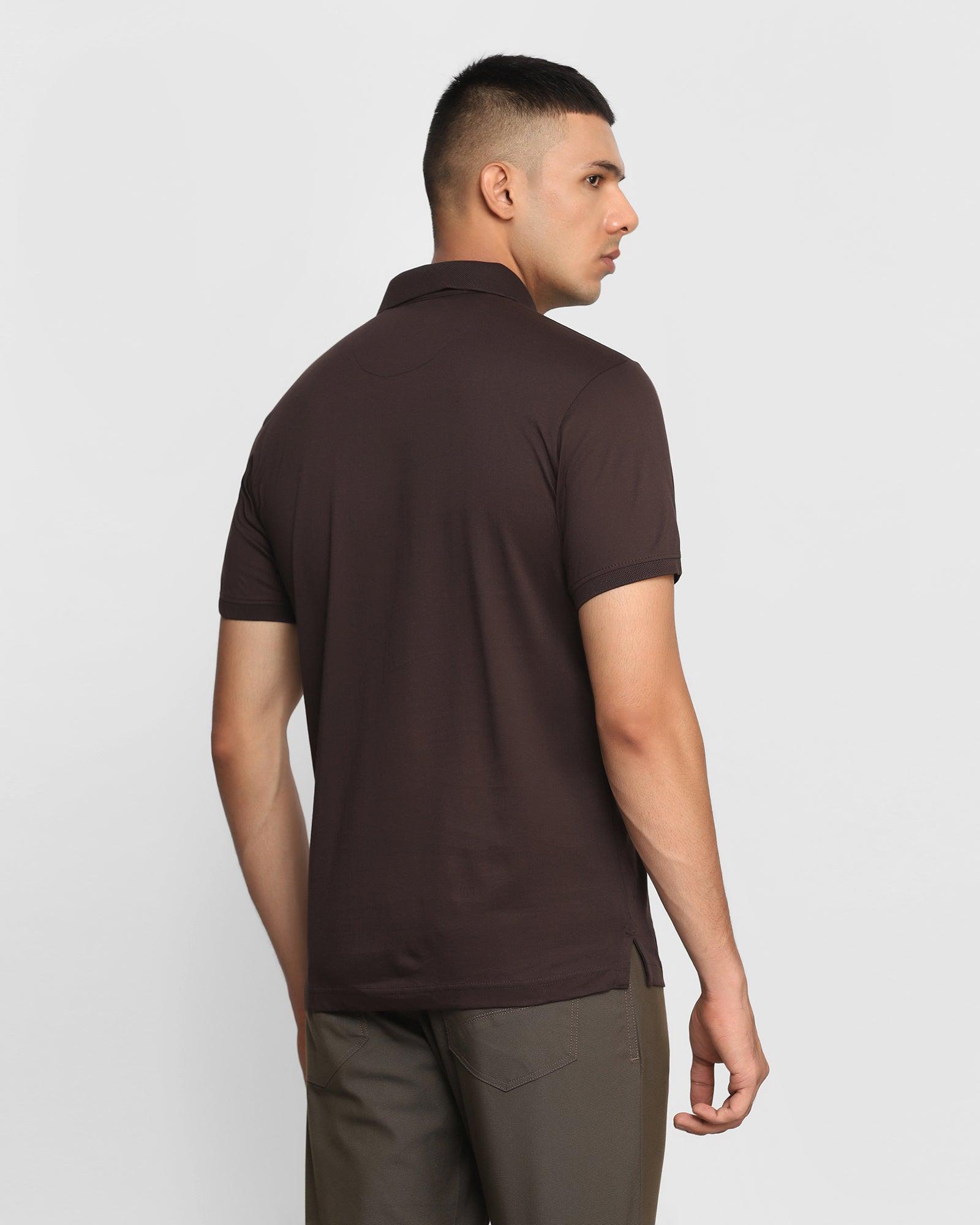 Solid Polo T Shirt In Dark Brown (David) - Blackberrys