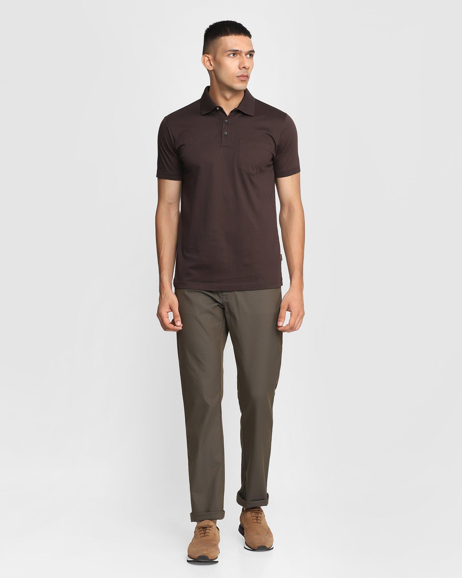 Solid Polo T Shirt In Dark Brown (David) - Blackberrys