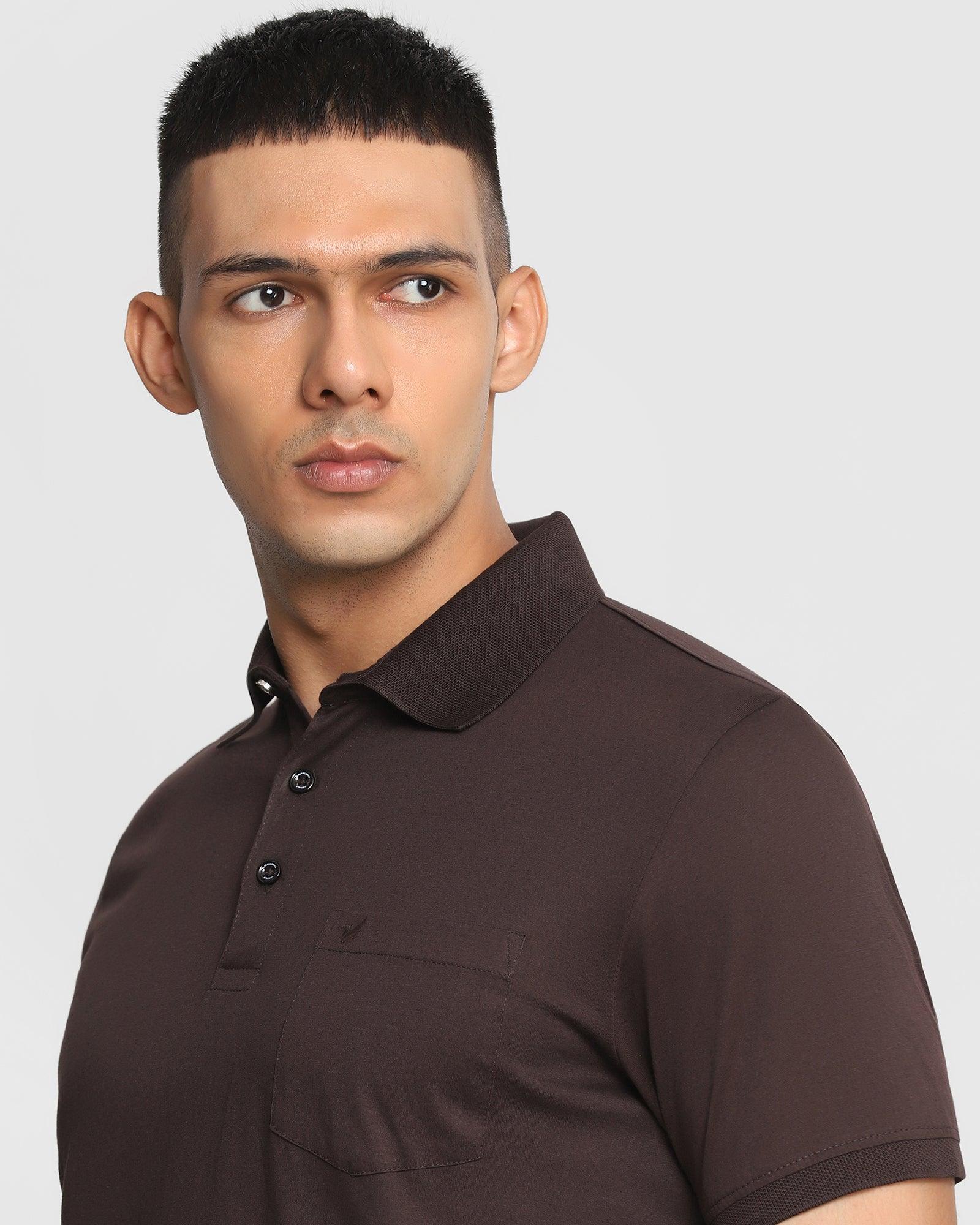 Solid Polo T Shirt In Dark Brown (David) - Blackberrys