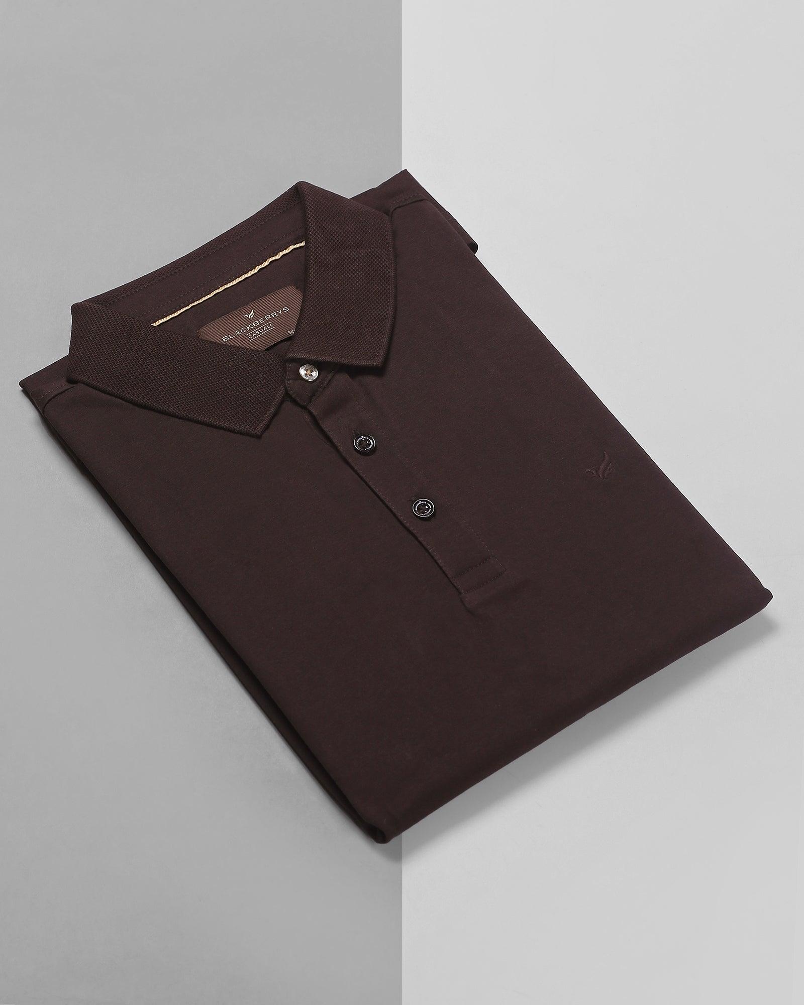 Solid Polo T Shirt In Dark Brown (David) - Blackberrys