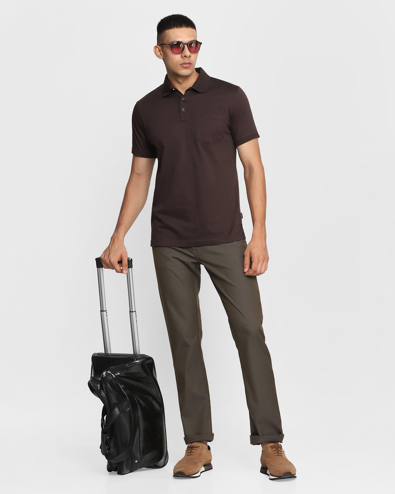 Solid Polo T Shirt In Dark Brown (David) - Blackberrys