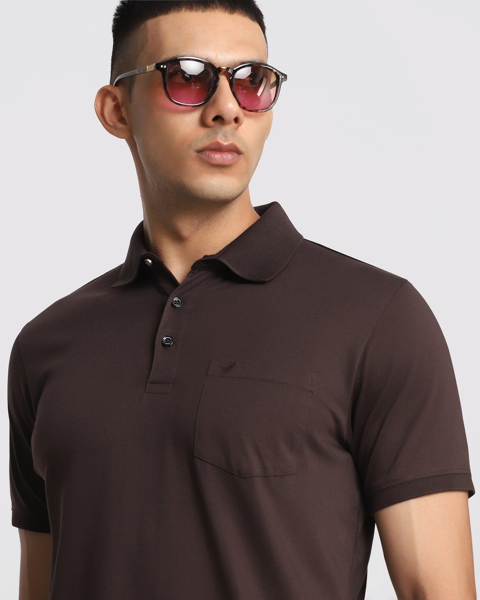 Solid Polo T Shirt In Dark Brown (David) - Blackberrys