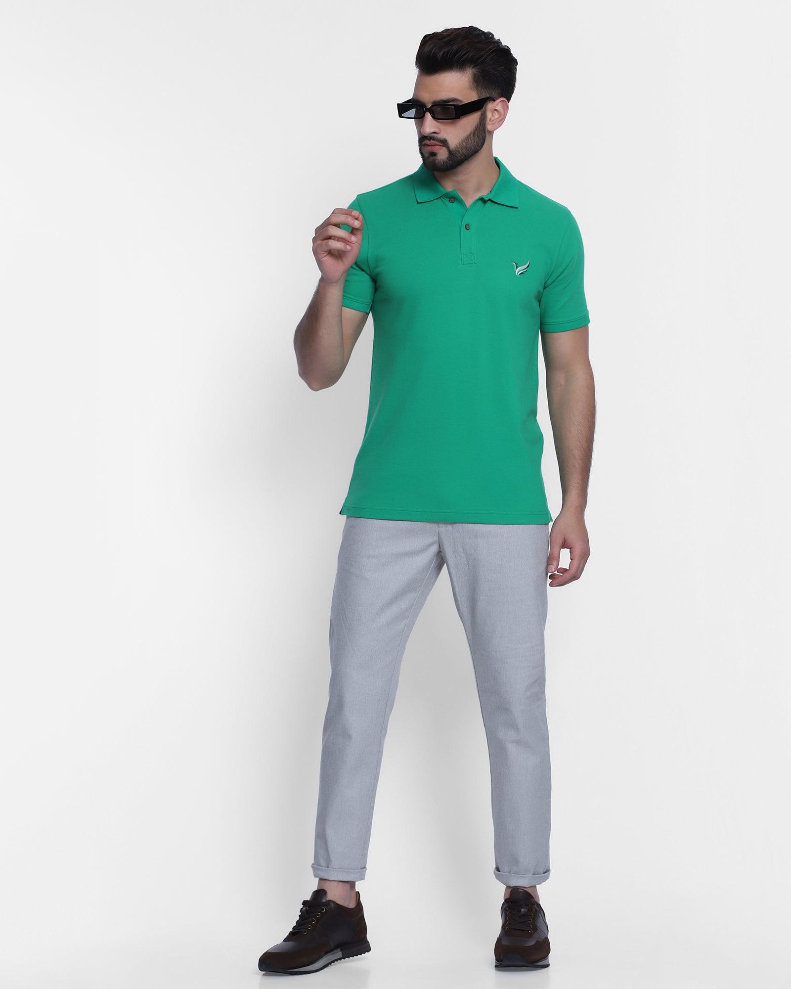 Polo Fern Green Solid T Shirt - Cloud