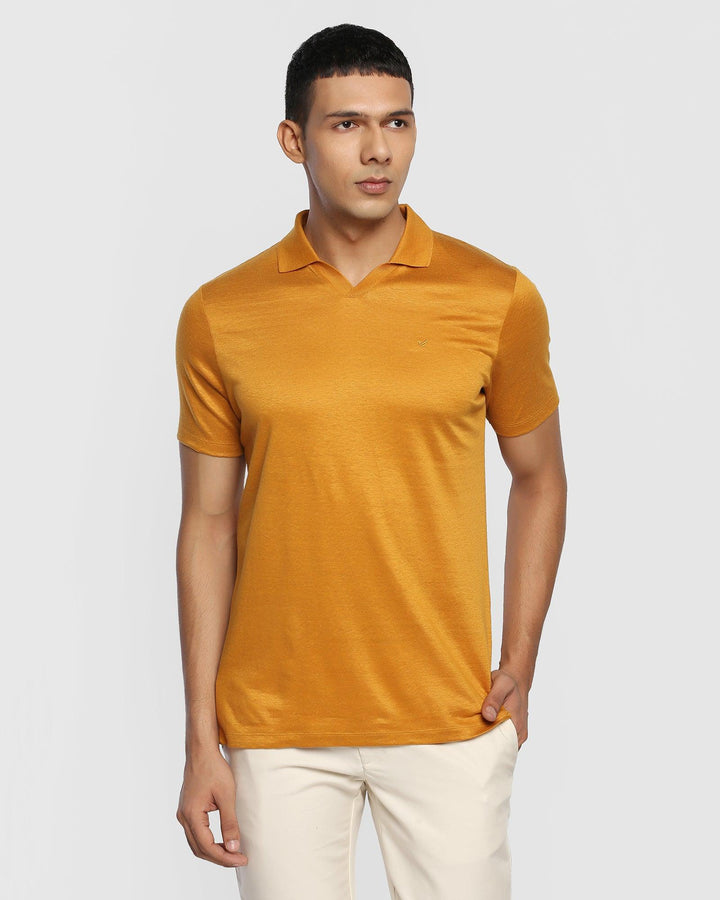 Linen Polo Mustard Yellow Solid T-Shirt - Sanor