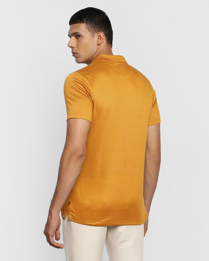 Linen Polo Mustard Yellow Solid T-Shirt - Sanor