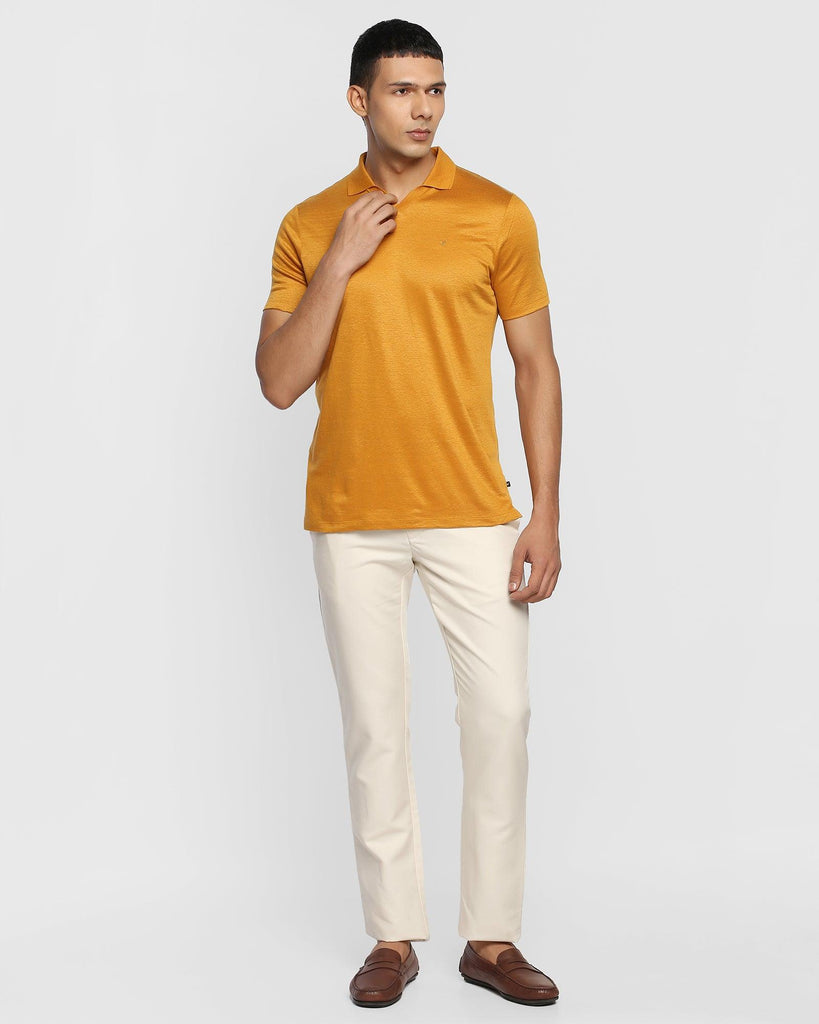 Linen Polo Mustard Yellow Solid T-Shirt - Sanor