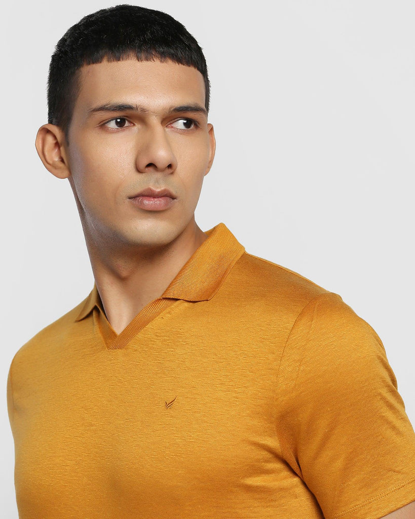 Linen Polo Mustard Yellow Solid T-Shirt - Sanor