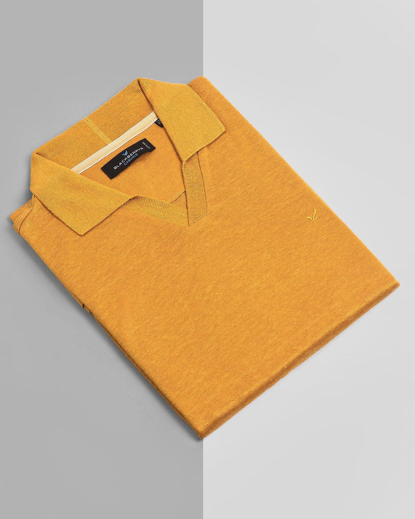 Linen Polo Mustard Yellow Solid T-Shirt - Sanor