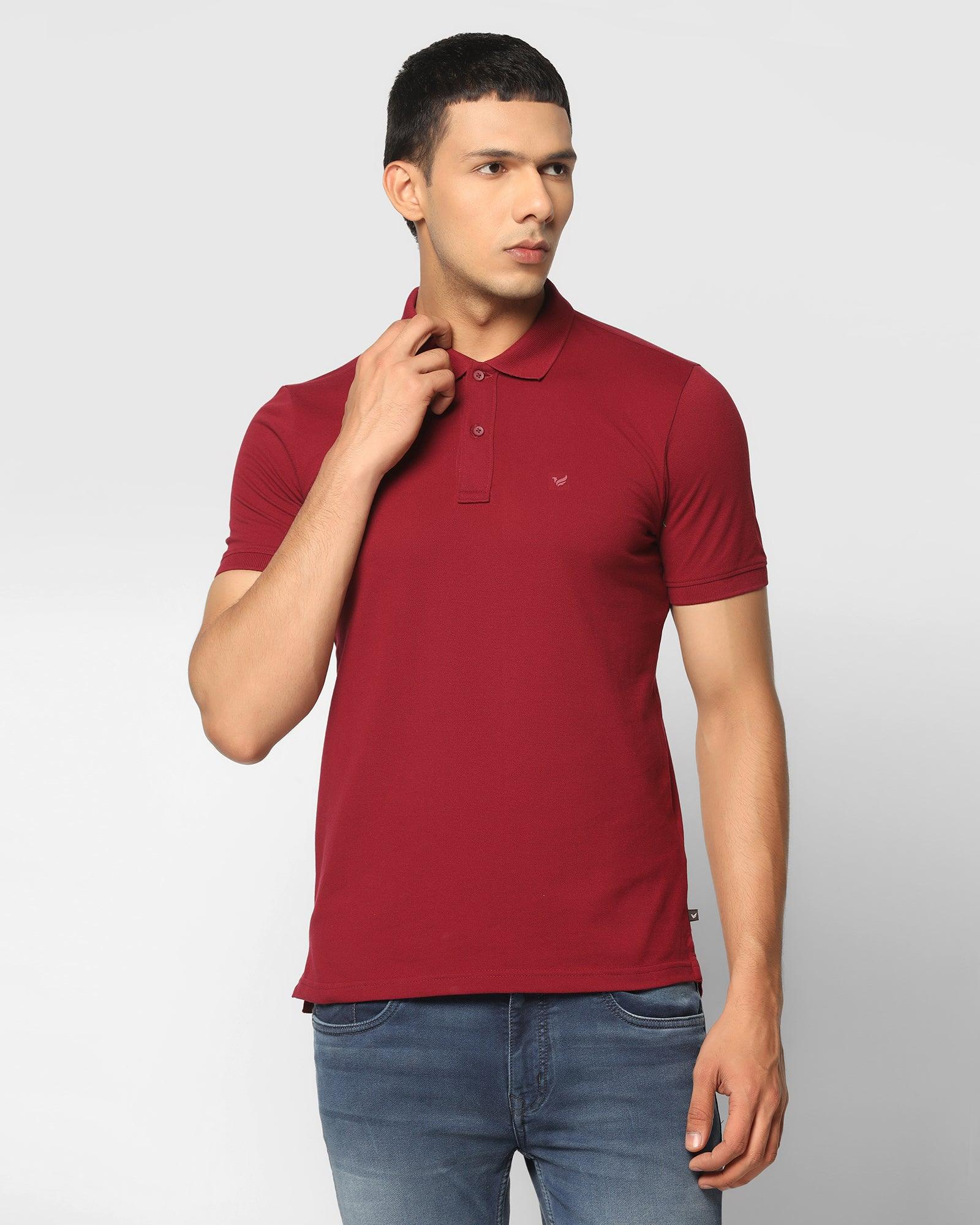 Solid Polo T Shirt In Wine (Bright) - Blackberrys
