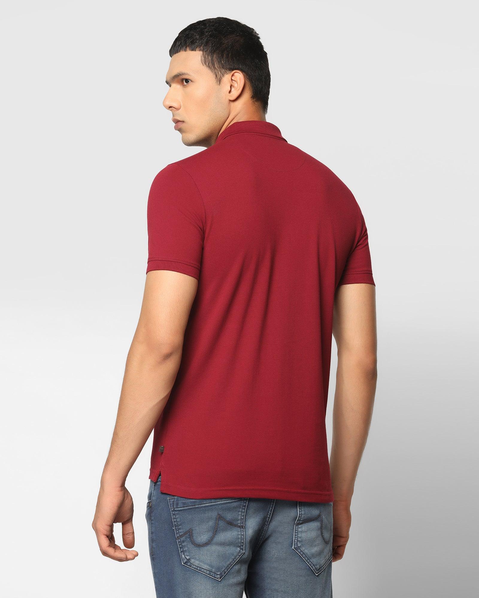 Solid Polo T Shirt In Wine (Bright) - Blackberrys