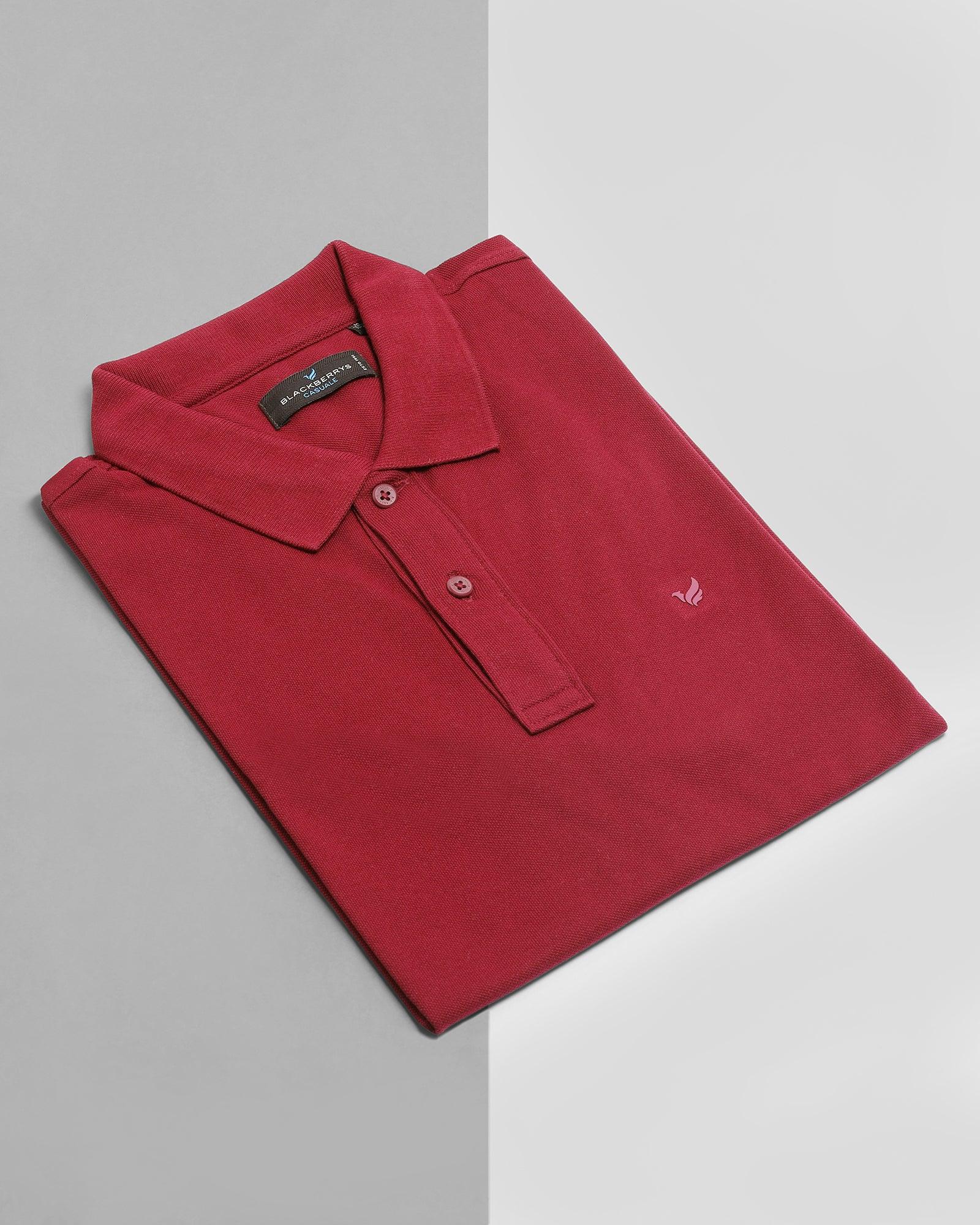 Solid Polo T Shirt In Wine (Bright) - Blackberrys